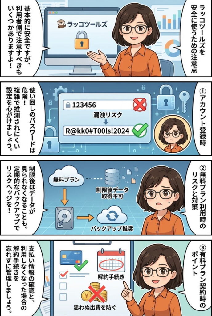 ラッコツールズを安全に使うための注意点を漫画で解説